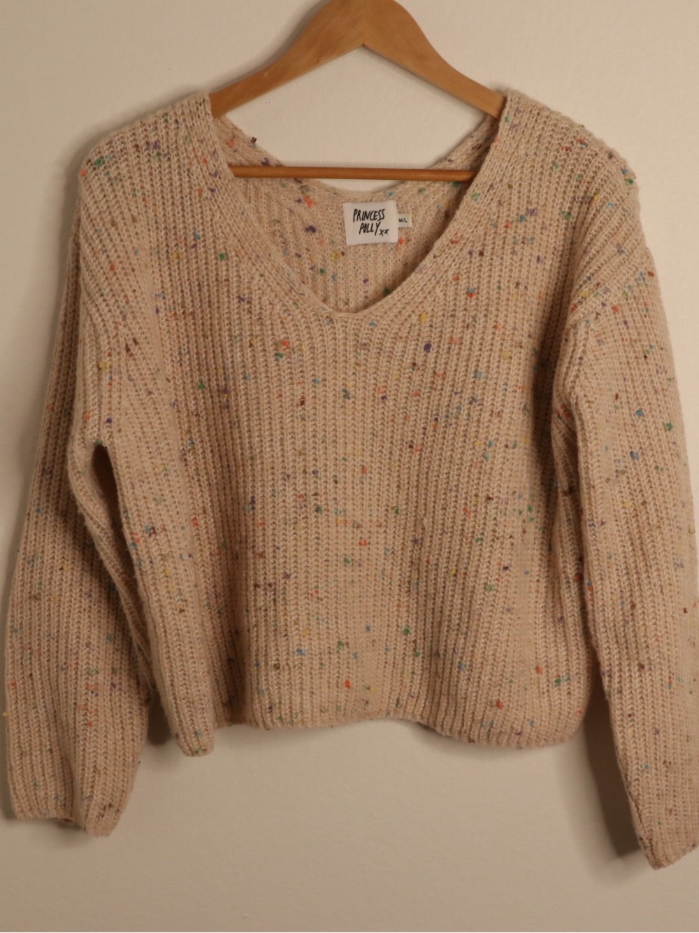 Princess Polly Cream Confetti Speckled Knit Sweater M/L